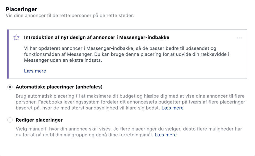 Facebook automatiske placeringer